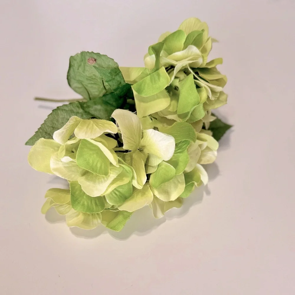 2 SHABBY CHIC Green Hydrangeas w Stems Floral Arrangement Faux Flower LIFELIKE